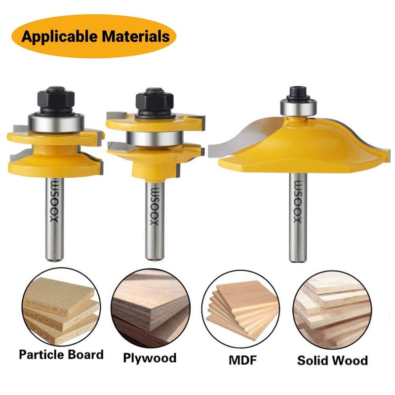WSOOX 3 PCS Router Bit Set, Raised Panel Cabinet Door Making Router Bit Set, Ogee Rail and Stile Router Bit Set, Professional Carbide Milling Cutters for Woodworking (1/4-Inch Shank) - Image 5